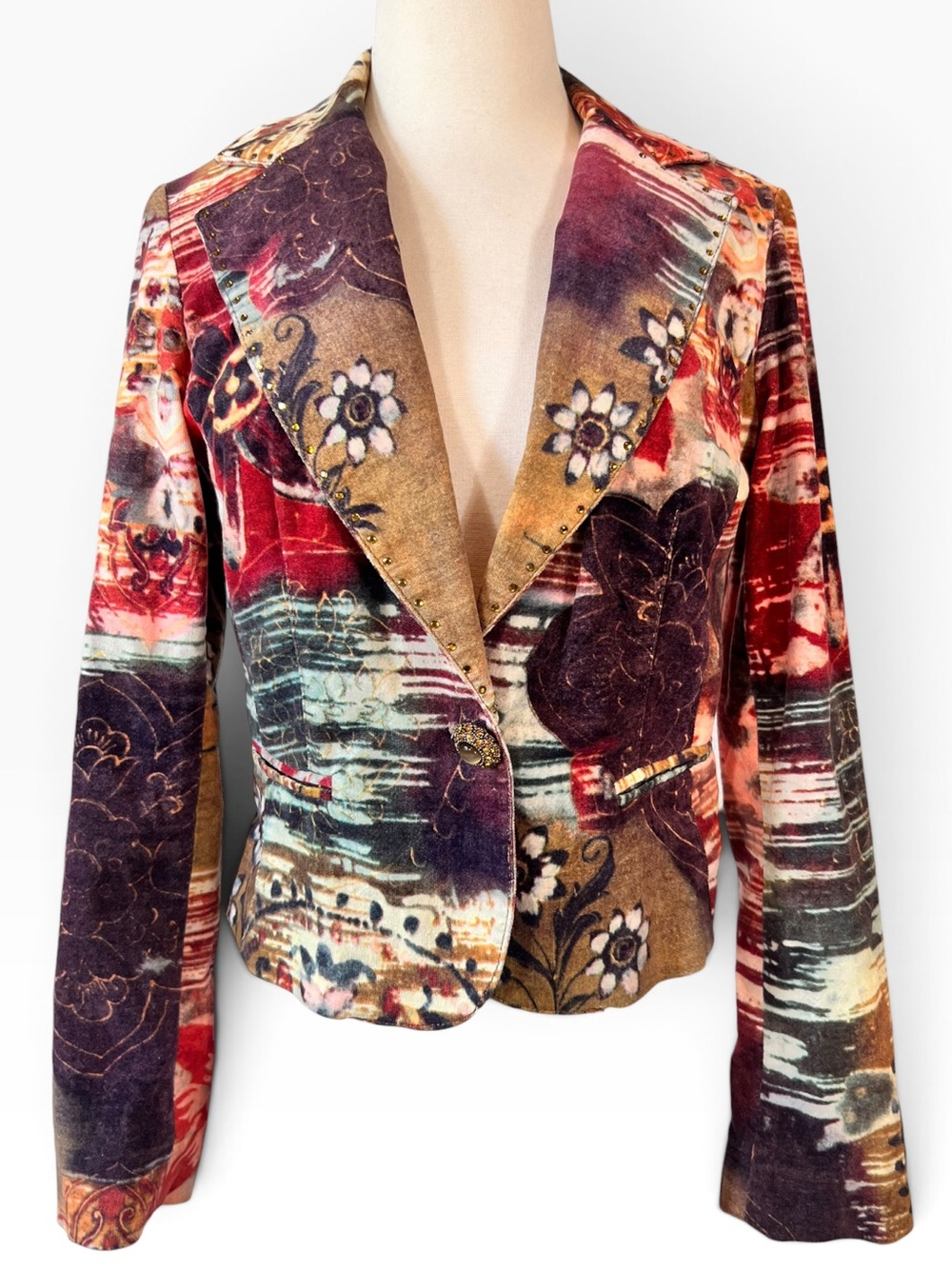 vintage Alberto Makali velvet patchwork floral blazer